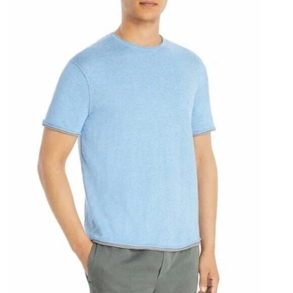 Rag & Bone Palmer Blue Reversible Cotton Knit Short Sleeve Crewneck Sweater XXL